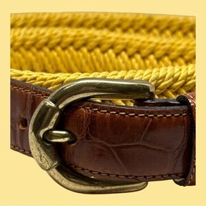 La Ferrara Yellow Braided Belt with Leather Backing 1.25” x 39” Made in Italy